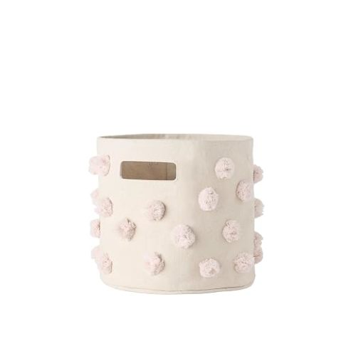 Pehr Pom Pom Basket, Pint (Blush) | 100% Cotton Canvas Storage for Nursery, Playroom & Home | Decorative Organizer | 10”D x 9”H
