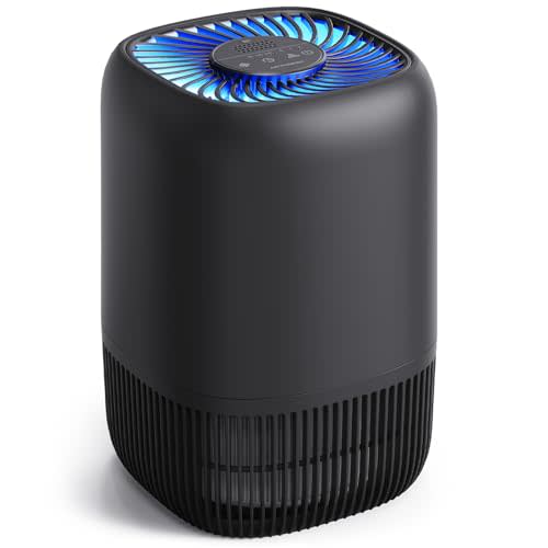 VOOPNU Air Purifiers for Bedroom, High Efficiency Filter, 1076 Ft², Black | for Pet Hair Odors Pollen Smoke, with 3 Speeds Timer Aroma 22dB Quiet 360°Intake, Compact Air Cleaner for Home Dorm Room