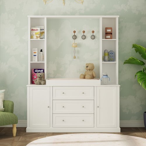 FUFU&GAGA 63-in W White Freestanding -Mount Changing Table