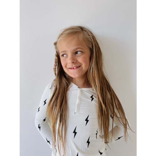 Bamboo Two Piece Pajamas | White & Black Lightning Bolt