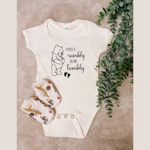 There's A Rumbly In My Tumbly // Winnie The Pooh Baby Onesie // Baby Pregnancy Announcement