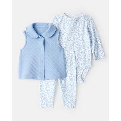 Baby Girl 3-Piece Floral Vest Outfit Set - Blue | Carter's