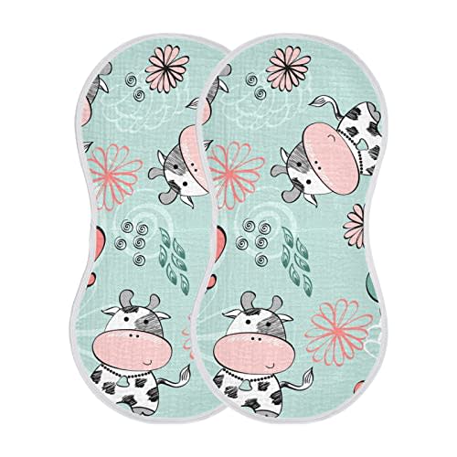 Kigai Cow Muslin Baby Burp Cloths, Large Absorbent Cotton Muslin Burp Cloths Set of 1, Washcloths, Face Towel, Bibs for Newborn Boys Girls, 11 x22 Inch