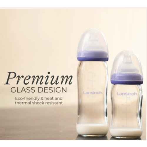 Lansinoh Anti-Colic Glass Baby Bottles, 5 Ounces, 4 Count Bottles for Feeding, Baby Essentials, Includes 4 Slow Flow Nipples, Size S
