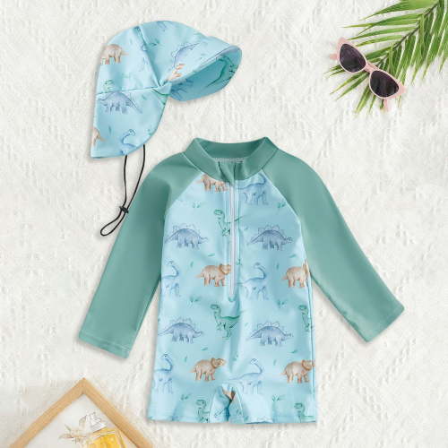 Swimsuit For Boys Cartoon Toddler Boy Rash Guard Swimsuit Long Sleeve Swimwear Sunsuit Infant Bathing Suit Beachwear Light Green 70/(0-3 Months)