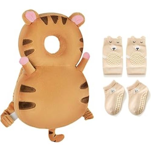 Baby Toddler Head Protector, Baby Head Protection Backpack, Adjustable, Lightweight and Breathable, Brown Tiger