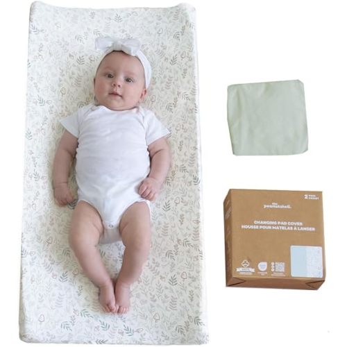 Organic Cotton Changing Pad Cover, Neutral Changing Table Cover, 2pk Sage