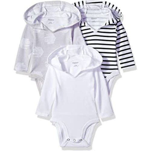 Hanes Baby and Toddler Ultimate Flexy Long Sleeve Bodysuit Hoodie (3 Pack)