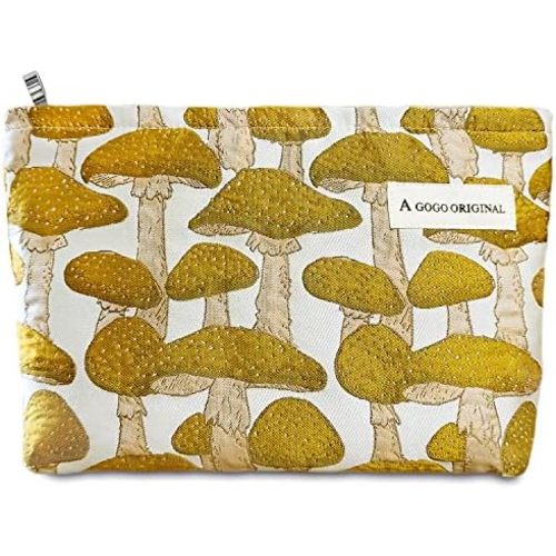 STARDW Cute Makeup Bag Aesthetic Cosmetic Bags for Women Girls, Travel Toiletry Bag Large Capacity Zipper Makeup Pouch, Purse Organizer Pouches,Canvas Lining (Yellow Mushroom)