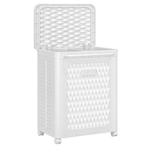 VECELO Laundry Hamper with Wheels & Lid, Plastic Laundry Basket with Handle, Rolling Laundry Bin for Laundry Room or Bathroom, White