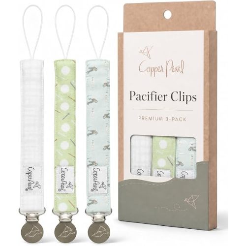Copper Pearl 3-Pack Pacifier Holders: Premium Knit Binky Clips for Baby Girls and Boys - Stylish Stainless Steel Design for Secure No-Drop Attachment - Bogey