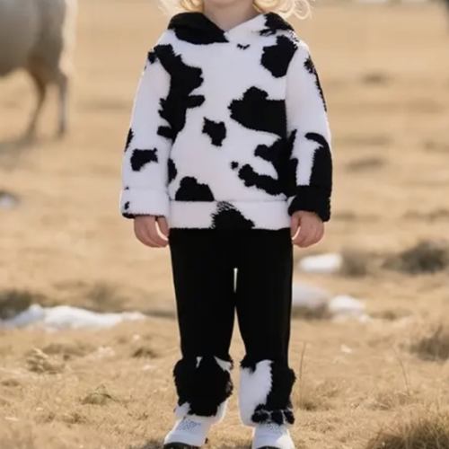 girls toddler cute cow print hoodie pants outfit thick - Temu Canada