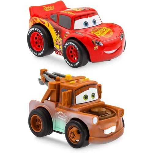Disney Store Official Lightning McQueen and Tow Mater Pullback Stunt Vehicles Set - Pull Back Toys, 4 Tricks - Super Speed, Wheelie, Spin Right/Left - Fun Stunt Car Set for Kids