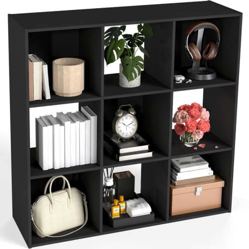 Sybels Cube Storage Shelf, 9-Cube Bookshelf with Removable Dividers，a Versatile Organizer , suitable for living rooms, home offices, and bedrooms, Black
