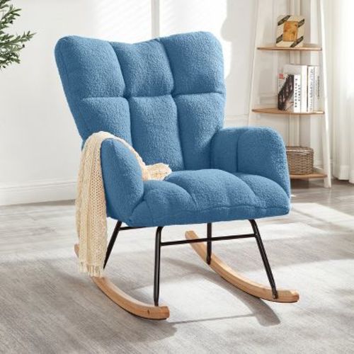 Upholstered Glider Chair Rocking Chair Tufted Accent Chair Leisure Chair with High Back & Metal Frame, Blue - ModernLuxe