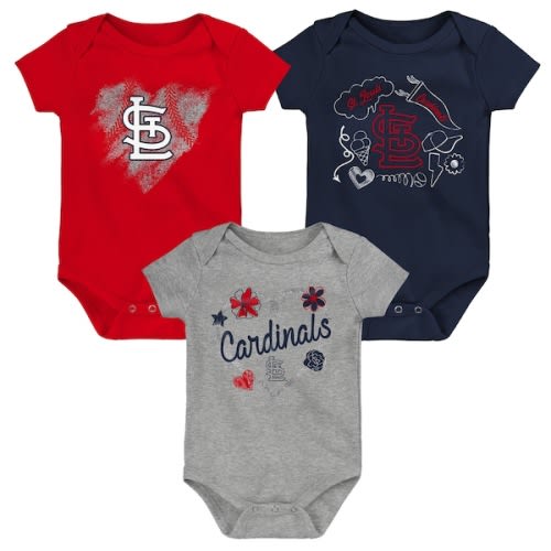 St. Louis Cardinals Girls Newborn & Infant 3-Pack Batter Up Bodysuit Set - Red/Navy/Heathered Gray