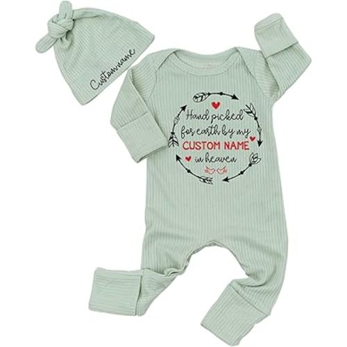 Custom Hand Picked For Earth Baby One-Piece Bodysuit Customized Name in Heaven Newborn Baby Boys Girls Bodysuit