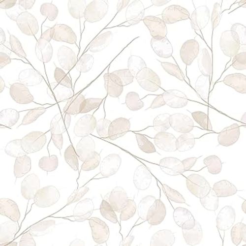 17.5x393 Beige Leaf Botanical Nature Peel and Stick Wallpaper Watercolor Gender Neutral Nursery Wallpaper Boy Girl Bedroom RV Renter Friendly Tan Cream Decorative Contact Paper for Cabinets
