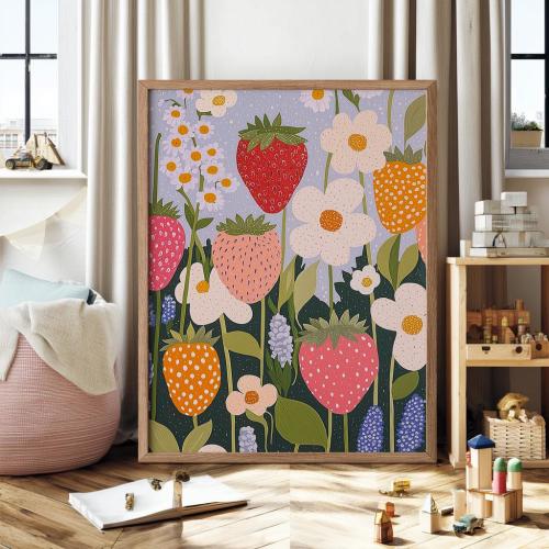 Strawberry Nursery Print: Kids Playroom Poster, Fruit decor
