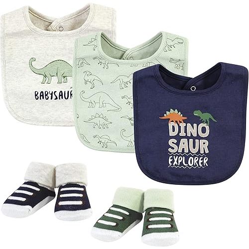 Hudson Baby Unisex BabyCotton Bib and Sock Set