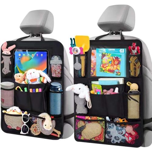 Backseat Car Organizer w/ 10 Storage Pockets 11" Tablet Holder, 2 PCS Black