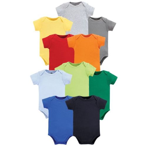 Hudson Baby Infant Boys Cotton Bodysuits 10-Pack, Solid Primary, 18-24 Months