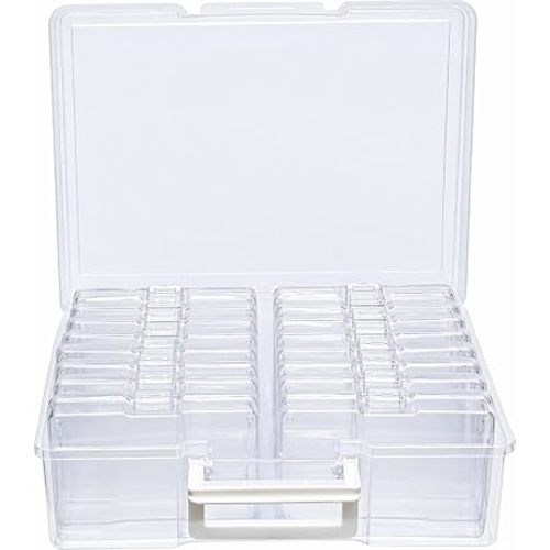 4E's Novelty 16 Pack Clear Transparent Photo Storage Box with 4x6 Photo Cases and Photo Organizing Box Plastic for Scrapbooking Containers, Classroom Organization