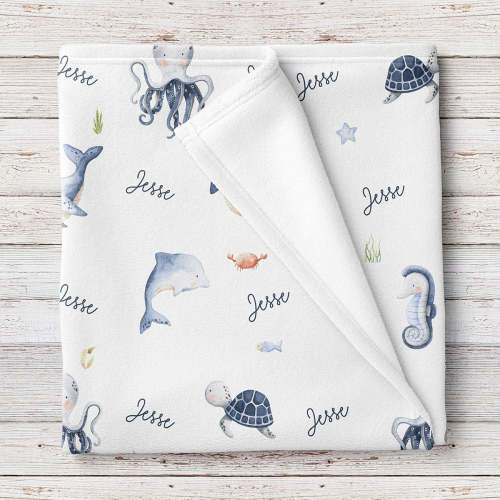 Under the sea personalized unisex baby blanket
