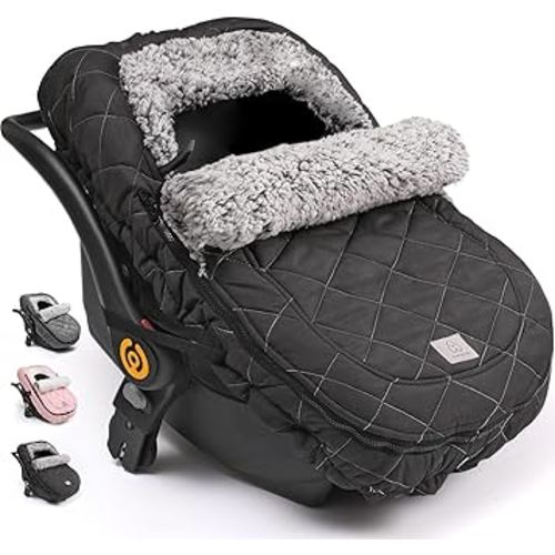 ACRABROS Car Seat Cover Baby: Winter Infant Carseat Canopy for Boy Girl Newborn, Zipper Peeping Window, Warm Cozy Cold Weather Waterproof Fitted, Black