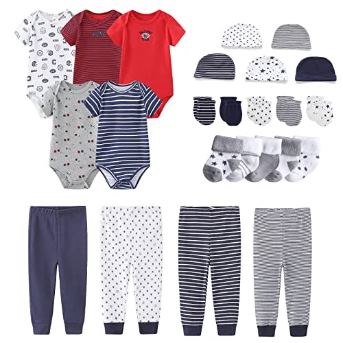 MAMIMAKA Newborn Layette Gift Set Bodysuits Pants for Baby Girl and Boy 24 Piece 100% Cotton Essentials and Accessories