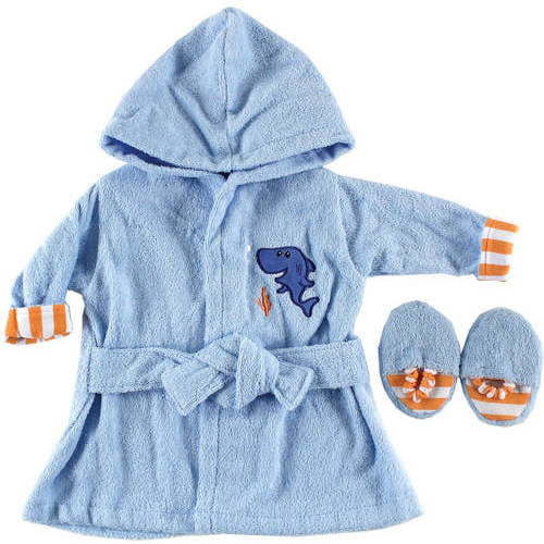 Luvable Friends Woven Terry Bathrobe and Slippers, Baby, Cotton Terry, Blue