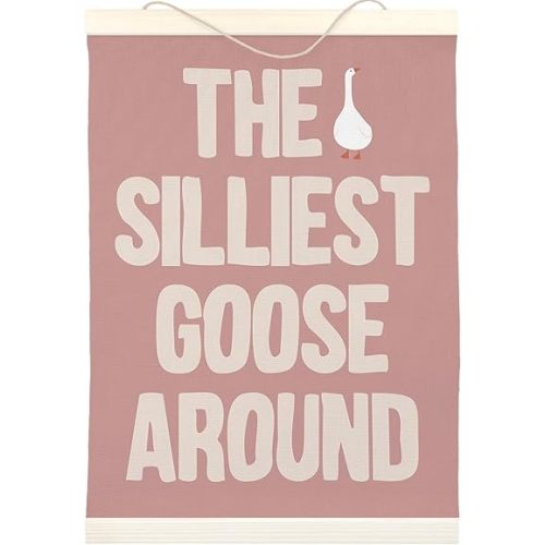 LKETW Pink Silly Goose Poster Hanger Frame 12x16 Inch, Girl Nursery Wall Art Posters for Bedroom, Funny the Silliest Goose Around Hanging Banner Decor for Baby Little Girls Room Playroom