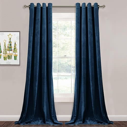 StangH Velvet Blackout Curtains Navy - Luxury Blue Curtains Velvet Textured Panel Drapes for Hotel Hall/Farmhouse Decor, Heavy Duty Summer Heat Block Out, Navy Blue, Wide 52 x Long 96 inches, 2 Pcs