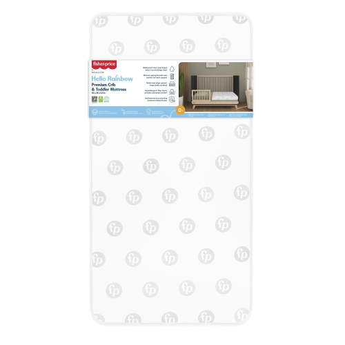 Fisher Price by Dream On Me Hello Rainbow Full Size Crib Mattress, Fits All Full-Size Cribs & Toddler Beds, 88 Coil Inner Spring Support, Waterproof & Stain-Resistant Vinyl, Grey FP circles
