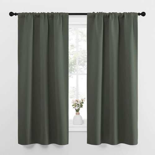 NICETOWN Bedroom Curtains Blackout Draperies - All Season Thermal Insulated Solid Rod Pocket Top Blackout Curtains/Drapes for Kid's Room (Dark Mallard, 1 Pair, 34 x 63 Inch)