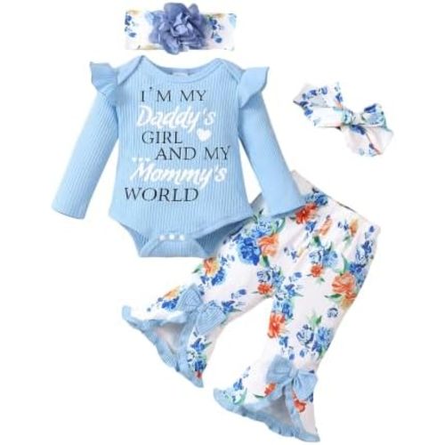 SUNNY PIGGY Newborn Baby Girl Clothes Infant Floral Outfits Bell Bottom Flowerpant Headband 0-18 Months Baby Girl Romper