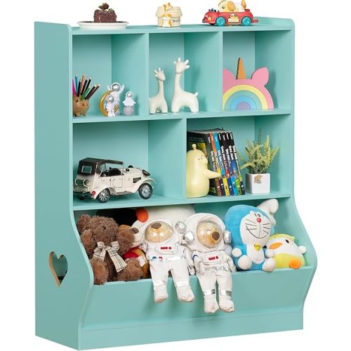 Lerliuo Kids Toy Storage Organizer, 3 Tier Children Small Bookcase and Bookshelf, Toddler 7 Cubby Toy Storage Cabinet, Toy Shelf for Playroom, Bedroom, Living Room, Nursery, School 29.53'' H (Green)