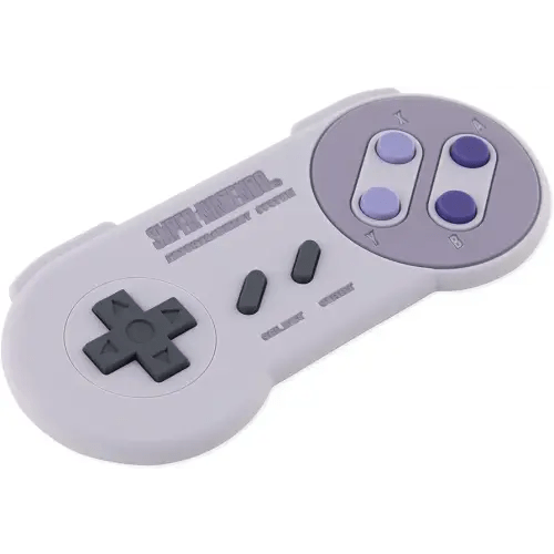 Bumkins Baby Teething Freezer Toy Keys Rings, Soft Flexible Silicone Pacifier, Safe to Chew, Cool Teether Gum Relief, Essentials for Babies 3 Months, Freezable, Textured, Nintendo SNES Controller