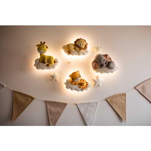 Safari Animal Night Light | Nursery Wall Lamp Set | Giraffe Elephant Tiger Lion