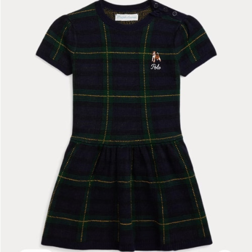 Embroidered Plaid Merino Wool Dress