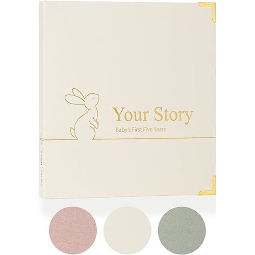 Baby Book Keepsake Boy or Girl Timeless Baby Memory Book First 5 Years for Baby Shower Gender Neutral Baby Scrapbook New Mom Gift Baby Journal from Birth to Age 5 Milestone Book Beige