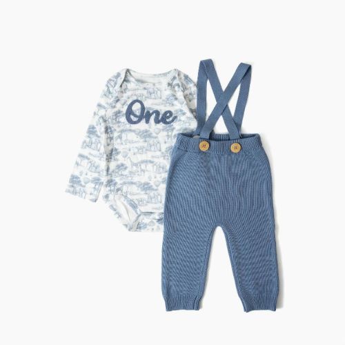 Picolette by Olivia Culpo Baby Boys' 2pc First Birthday Overalls Set - Blue/Ivory 12M