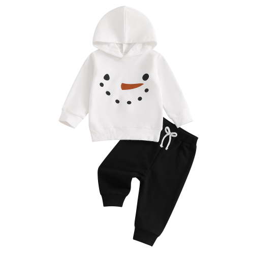 Toddler Baby Boys Christmas Clothing Sets 6 12 18 24 Months 2T 3T Snowman Print Long Sleeve Hooded Sweatshirt Drawstring Long Pants Outfits