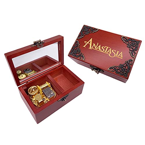 Youtang Anastasia Jewelry Music Box with Mirror Laser Engraved Wood Musical Box Wind up Musical Gift for Her Him Girlfriend Boyfriend(Melody: Once Upon A December, Gold Movement)