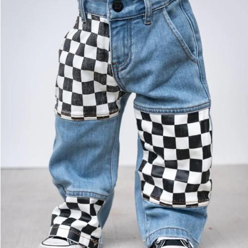 Checkered Patch Baggy Jeans