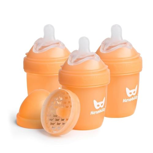 Herobility Double Anti-Colic Baby Bottles – 5 fl oz/140ml – 3-Pack – Peach