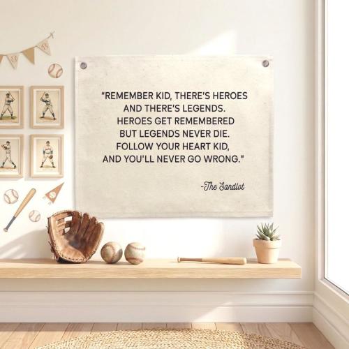Legends Never Die – Baseball Canvas Banner, The Sandlot Quote, Boys Room Decor