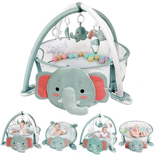 dearlomum 4-in-1 Baby Play Mat Baby Gym,Ball Pit Including 30 Balls for Newborn Toddler Boy & Girl Gifts(Elephant)