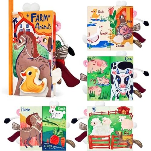 JoyCat Baby Books 0-12 Months, Farm Tail Tummy Time Sensory Cloth Book