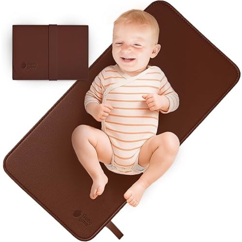 Baby Uma Vegan Leather Baby Changing Mat - Waterproof & Wipeable Changing Pad, XL for Growing Babies, Non-Toxic, Lead-Free & Phthalate-Free, Folds up for Easy Transport, 30″ x 16″ (Dark Brown)